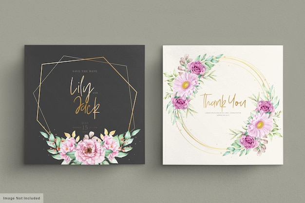 set di carte di nozze bellissimi fiori ad acquerelli