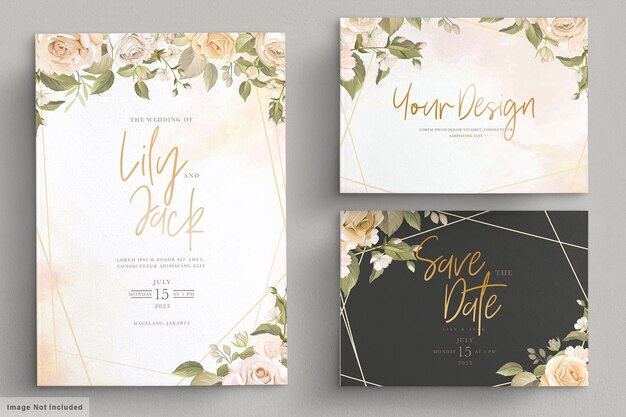 Set di carte invito matrimonio floreale disegnato a mano