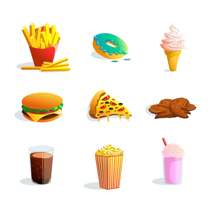 Vettore gratuito set di cartoni animati di fastfood
