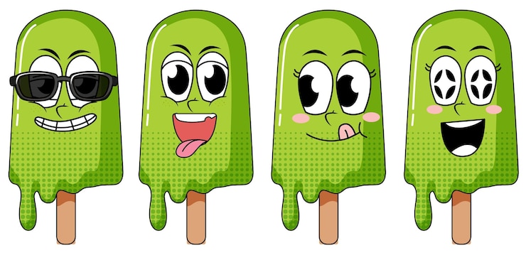 Vettore gratuito set di cartoni animati di gelato in stile vintage di espressione facciale su bianco