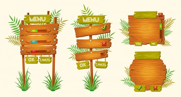 Set di cartoni animati di legno segni di varie forme