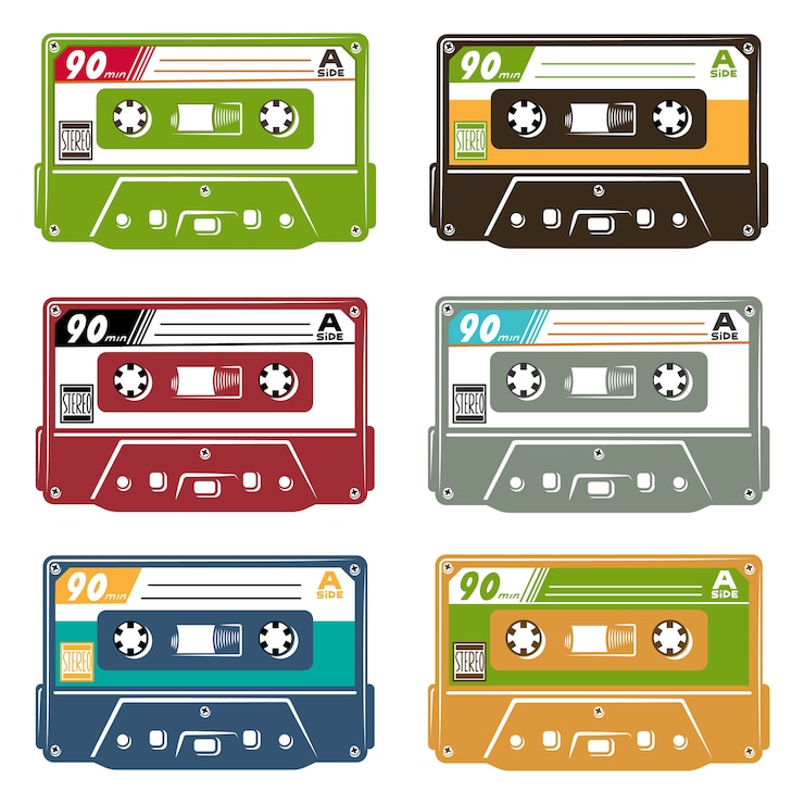 Vettore gratuito set di cassette nastro
