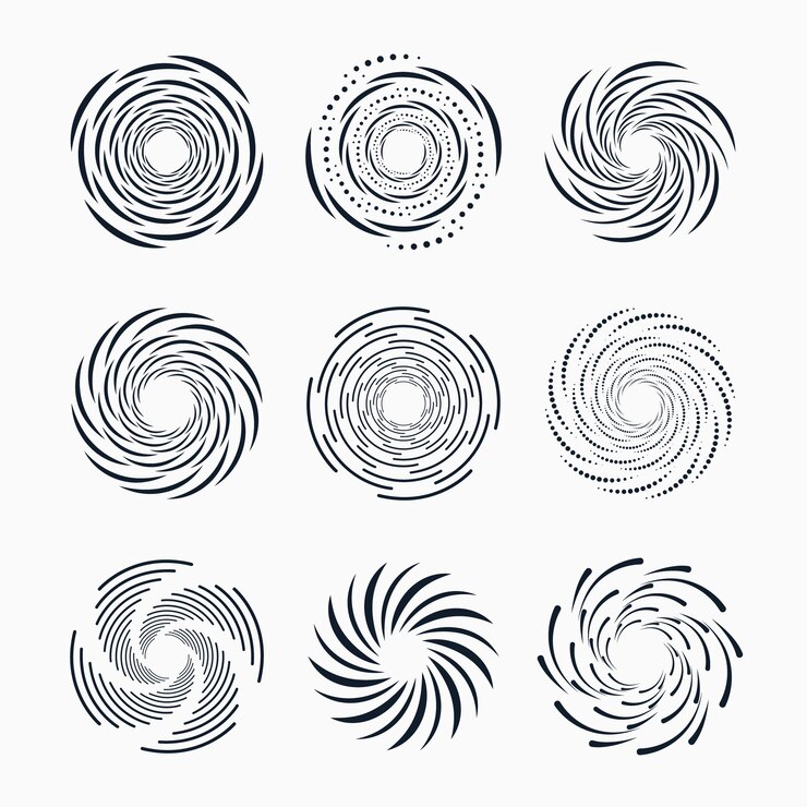 Vettore gratuito set di cerchi a spirale dal design piatto