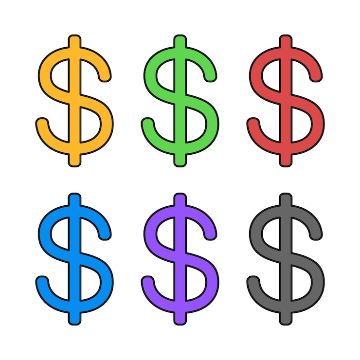 Vettore gratuito set di colori multipli per il segno del dollaro
