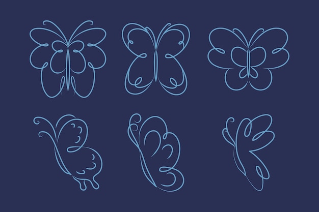 Set di contorni di farfalle disegnate a mano