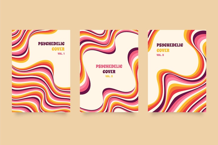Vettore gratuito set di copertine psichedeliche disegnate a mano