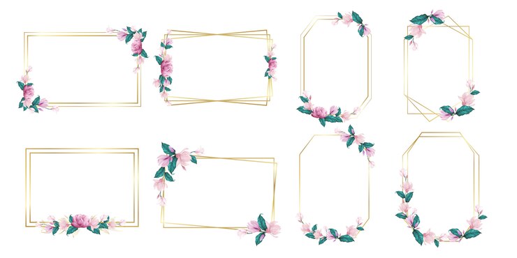 Set di cornice di fiori ad acquerello per matrimonio monogramma logo e logo design del marchio