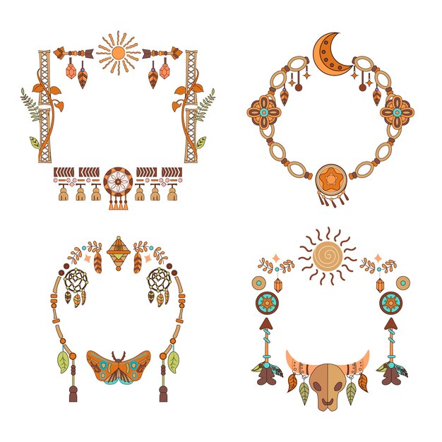 Set di cornici boho disegnato a mano