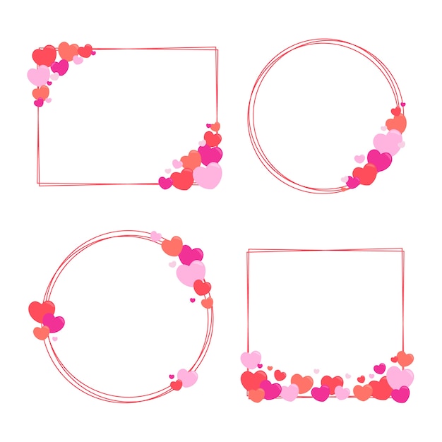 Set di cornici di cuori rosa disegnati a mano