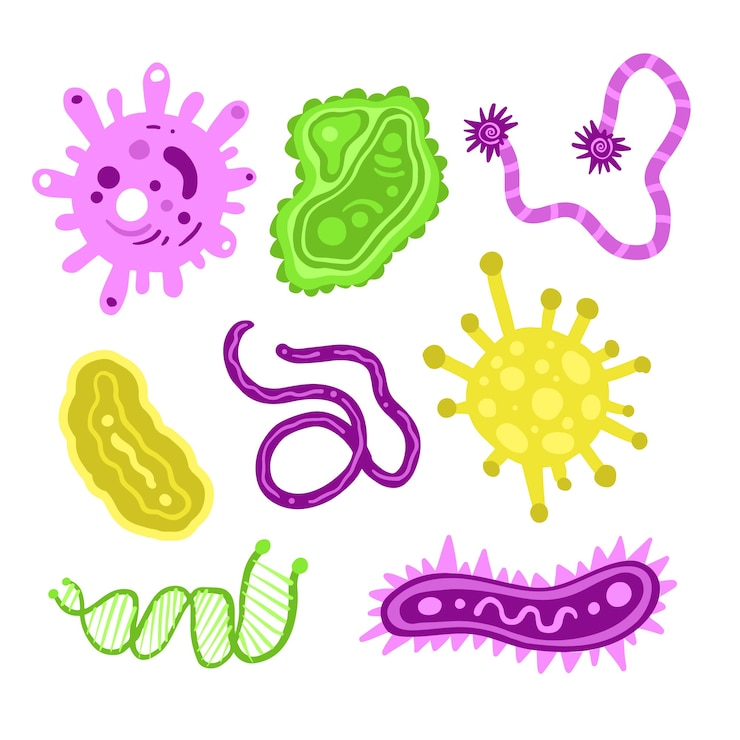Vettore gratuito set di design piatto di virus e batteri