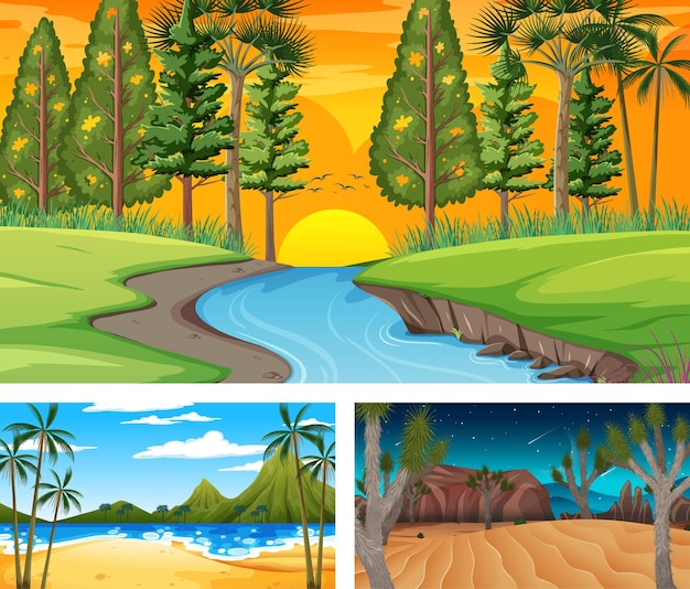 Set di diverse scene di paesaggi naturali