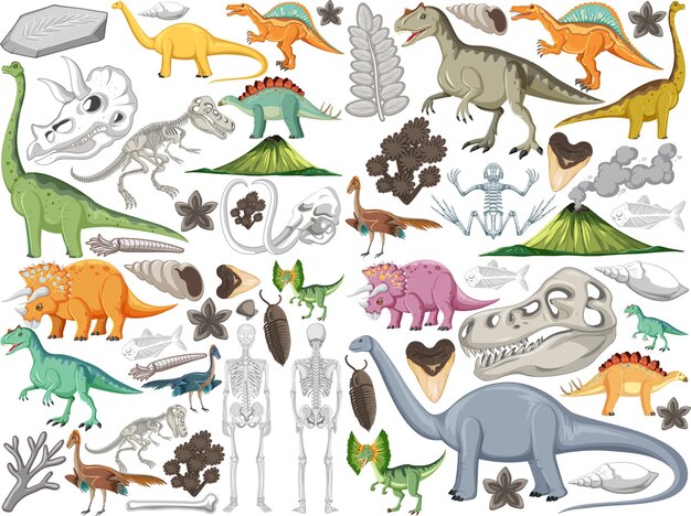 Set di diversi animali dinosauri preistorici