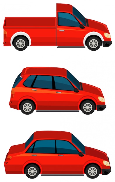 Set di diversi tipi di automobili in colore rosso