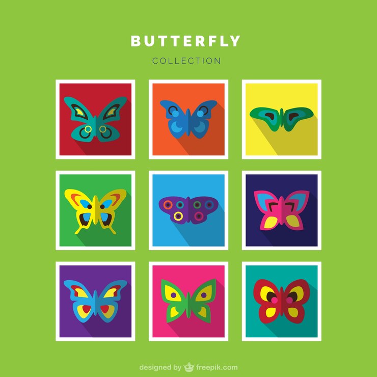 Vettore gratuito set di diversi tipi di farfalle colorate