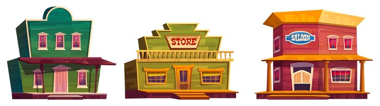 Vettore gratuito set di edifici della città del wild west