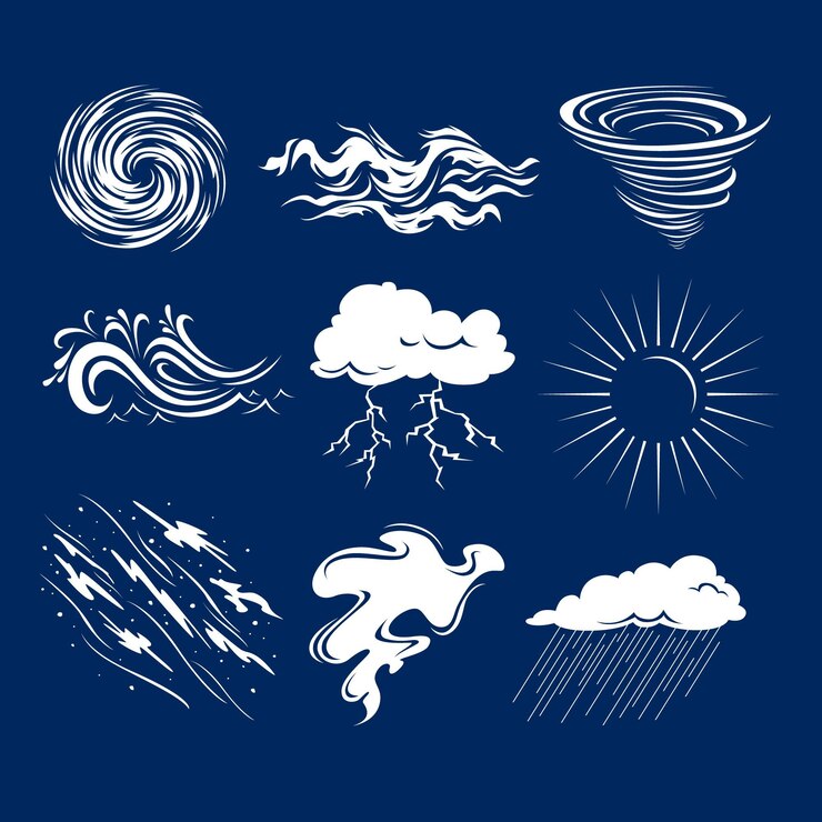 Vettore gratuito set di effetti meteorologici dal design piatto