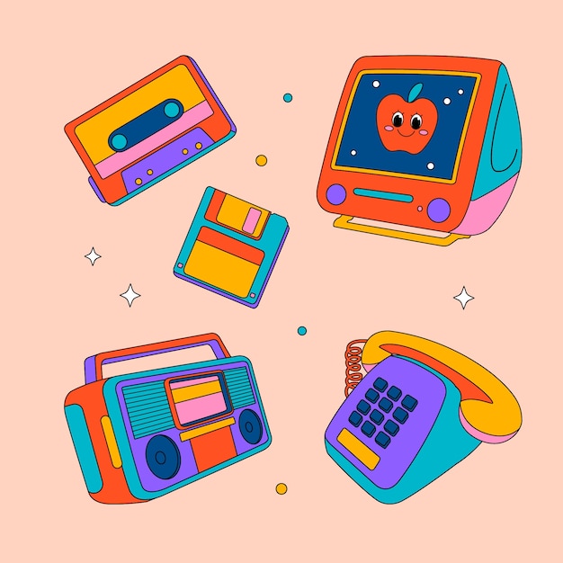 Set di elementi anni '90 disegnati a mano