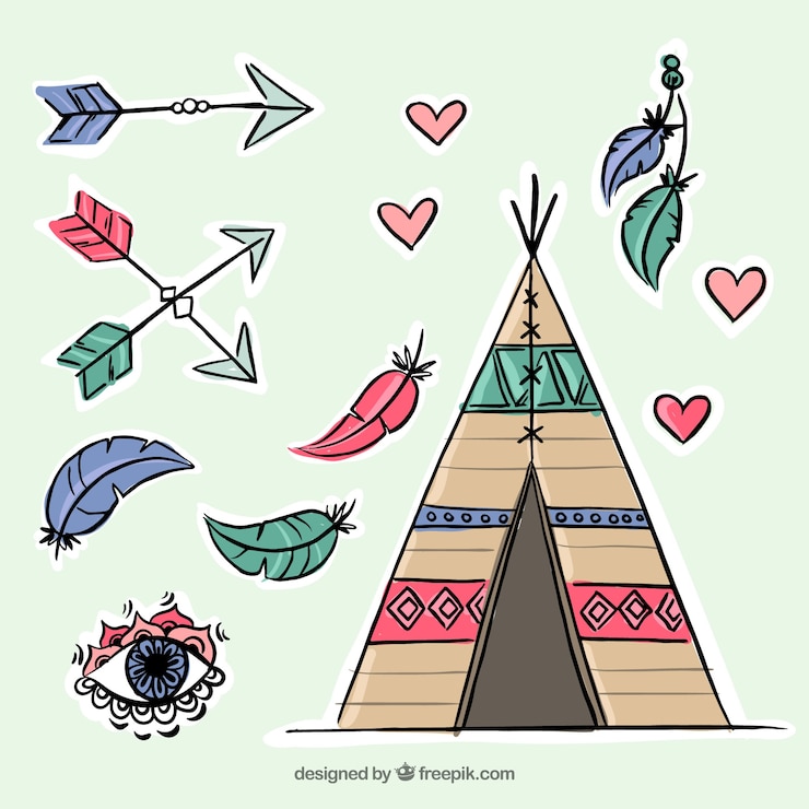Vettore gratuito set di elementi boho decorativi disegnati a mano