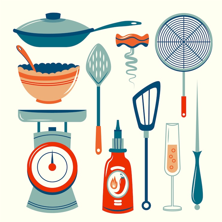 Vettore gratuito set di elementi da cucina dal design piatto