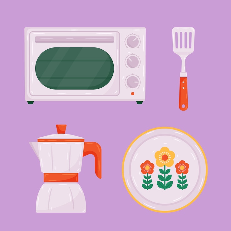Vettore gratuito set di elementi da cucina disegnati a mano