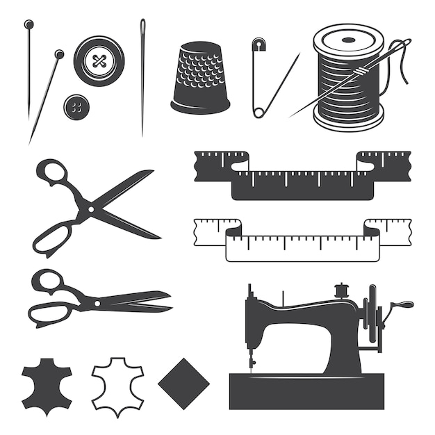 Set di elementi di cucito desinged Stile monocromatico