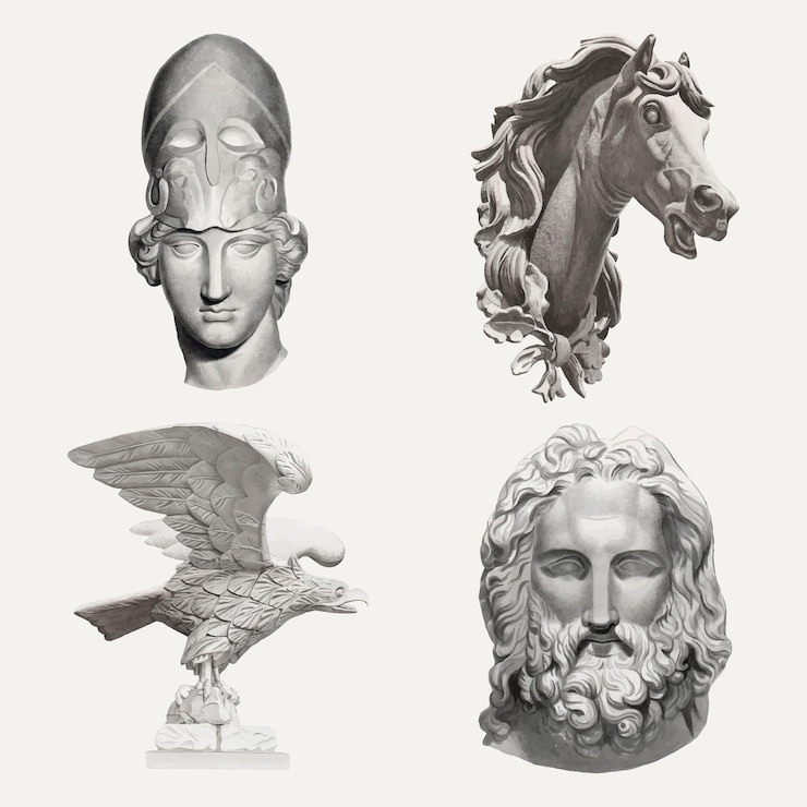 Vettore gratuito set di elementi di disegno vettoriale di sculture antiche, remixate dalla collezione di pubblico dominio