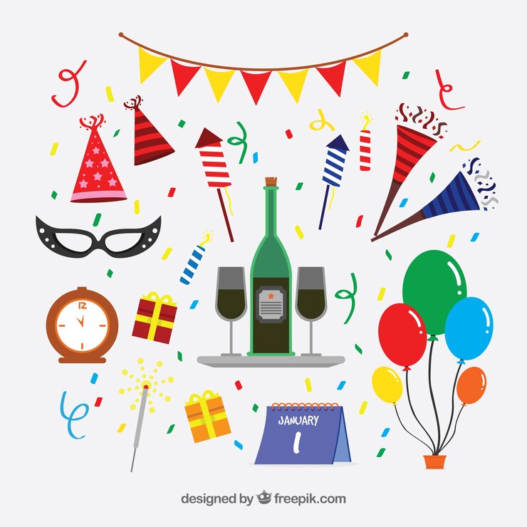 Vettore gratuito set di elementi di festa del nuovo anno