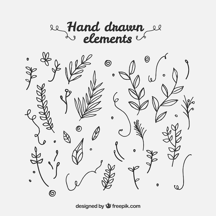 Vettore gratuito set di elementi di foglie disegnate a mano
