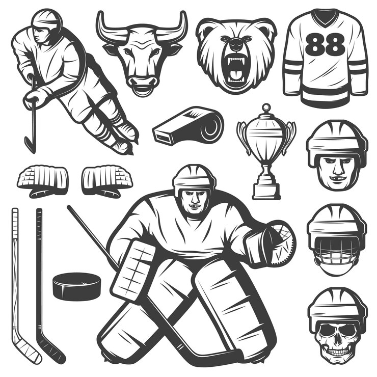 Vettore gratuito set di elementi di hockey vintage