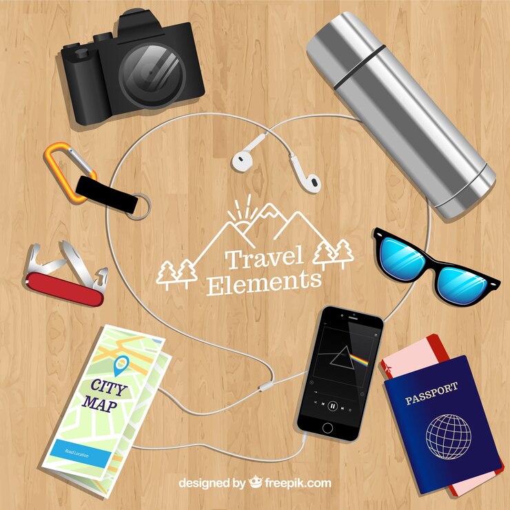 Vettore gratuito set di elementi di viaggio in stile realistico