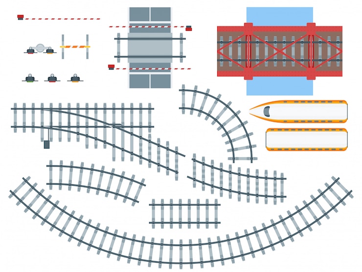Vettore gratuito set di elementi ferroviari piatti