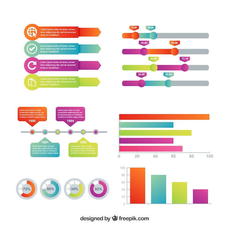 Vettore gratuito set di elementi infografici con grandi colori