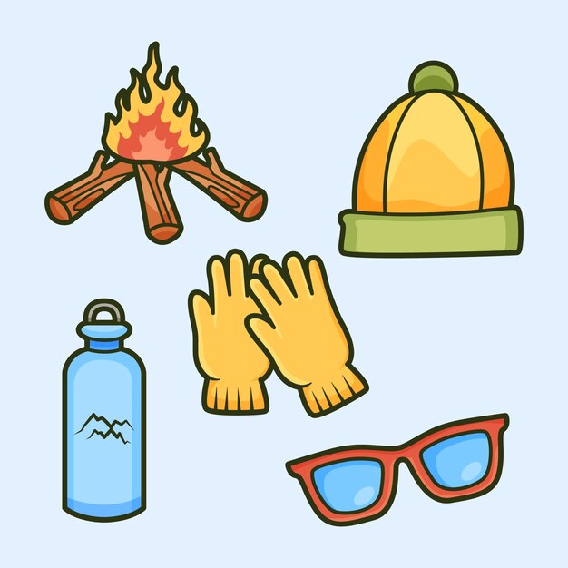 Set di elementi per escursioni disegnati a mano
