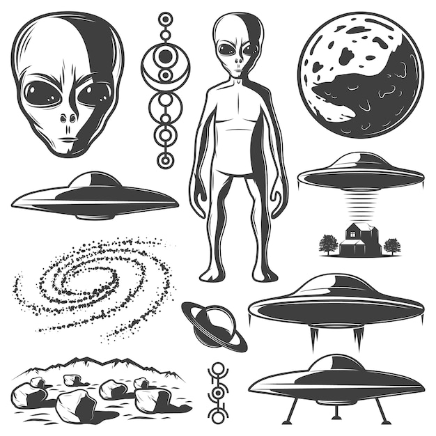Set di elementi UFO monocromatici vintage
