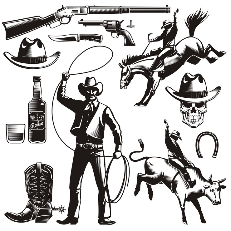Vettore gratuito set di elementi vintage rodeo
