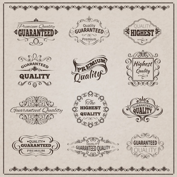 Vettore gratuito set di emblemi di qualità