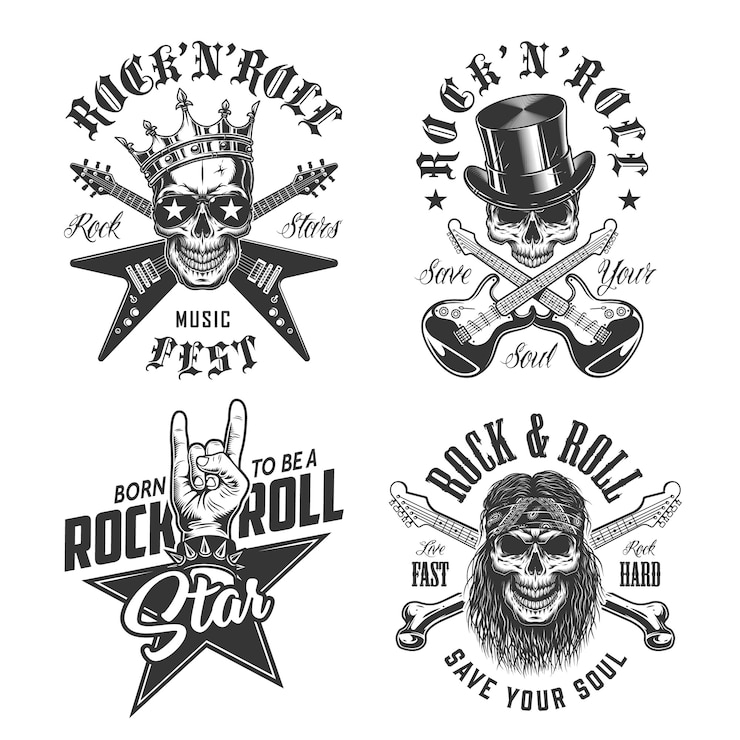 Vettore gratuito set di emblemi rock and roll