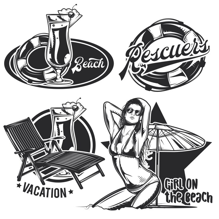 Vettore gratuito set di emblemi spiaggia vintage