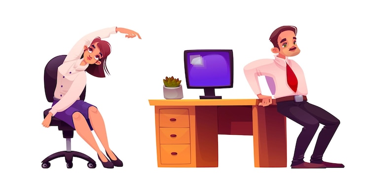 Vettore gratuito set di esercizi di stretch in ufficio