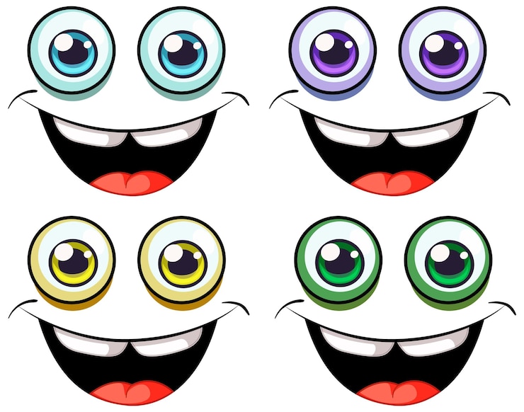 Vettore gratuito set di espressioni degli occhi colorati dei cartoni animati