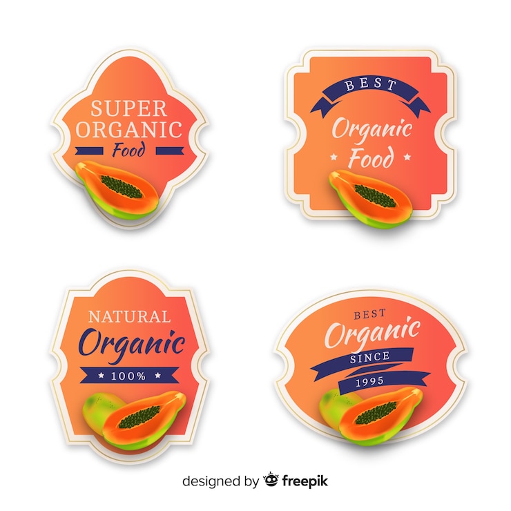 Vettore gratuito set di etichette di mango organico realistico