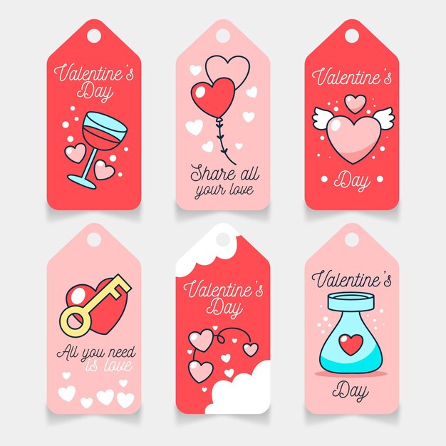 Set di etichette disegnate a mano di San Valentino