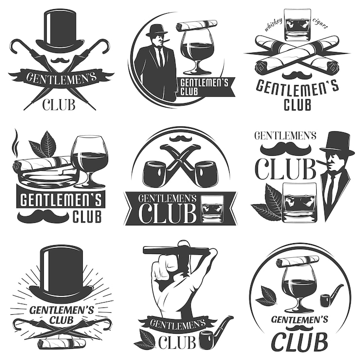Vettore gratuito set di etichette gentlemen club