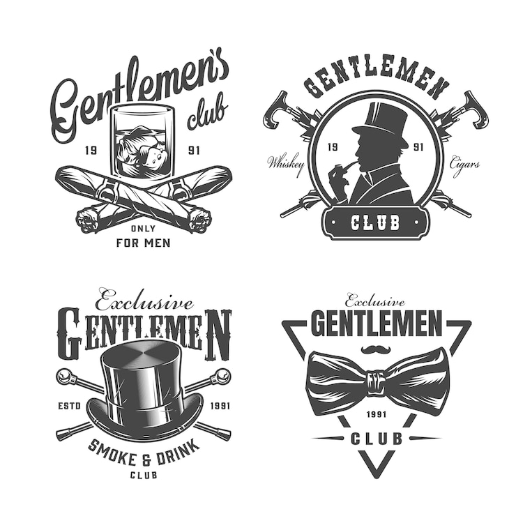 Vettore gratuito set di etichette vintage monocromatico gentiluomo