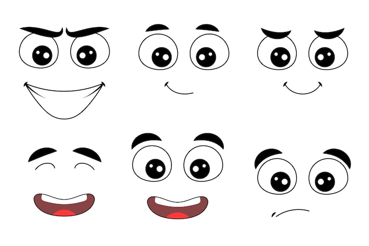 Vettore gratuito set di facce dei cartoni animati di contorno