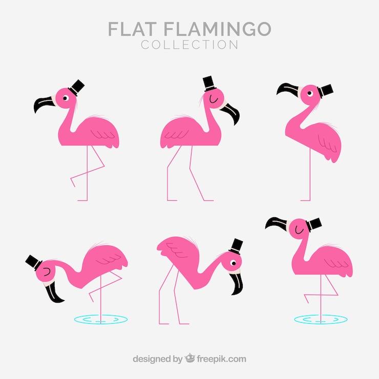 Vettore gratuito set di fenicotteri rosa con diverse pose