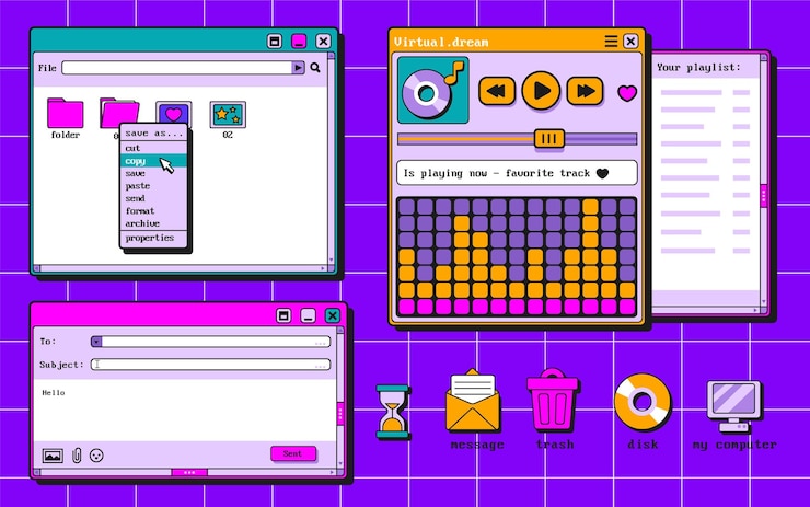 Vettore gratuito set di finestre e icone di software retro