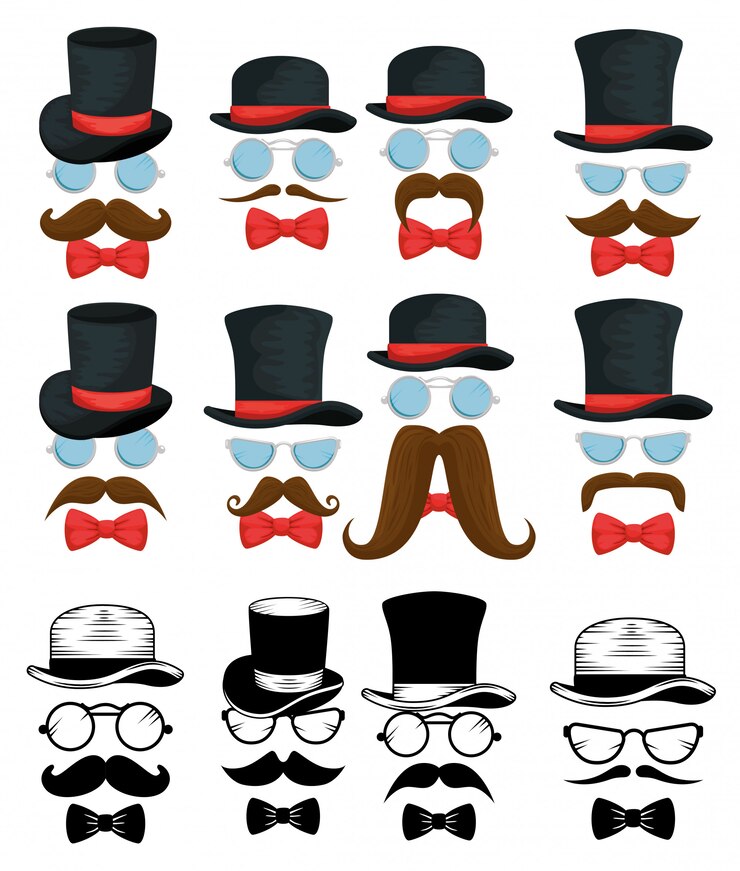 Vettore gratuito set di fiocchi con cappelli e occhiali