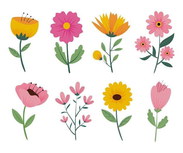 Set di fiori primaverili disegnati a mano
