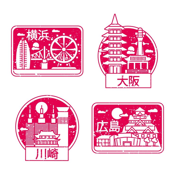 Vettore gratuito set di francobolli di città disegnati a mano